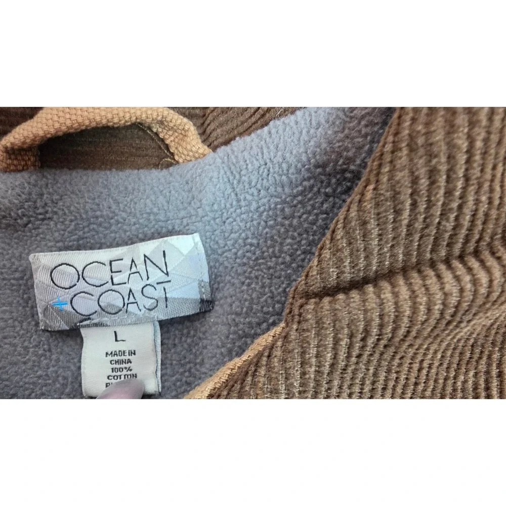 Ocean Coast Men Detroit Jacket Tan Canvas Chore Coat Fleece Lined Brown Collar L